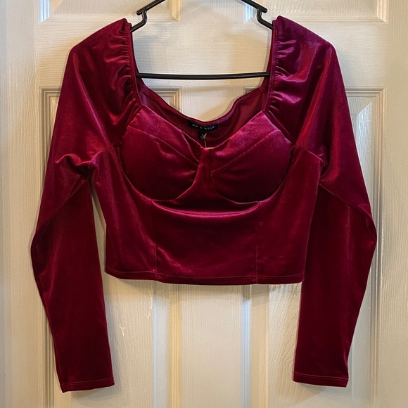 Versona AS U WISH Velvet Velour Rhubarb Crop Top - Picture 3 of 10